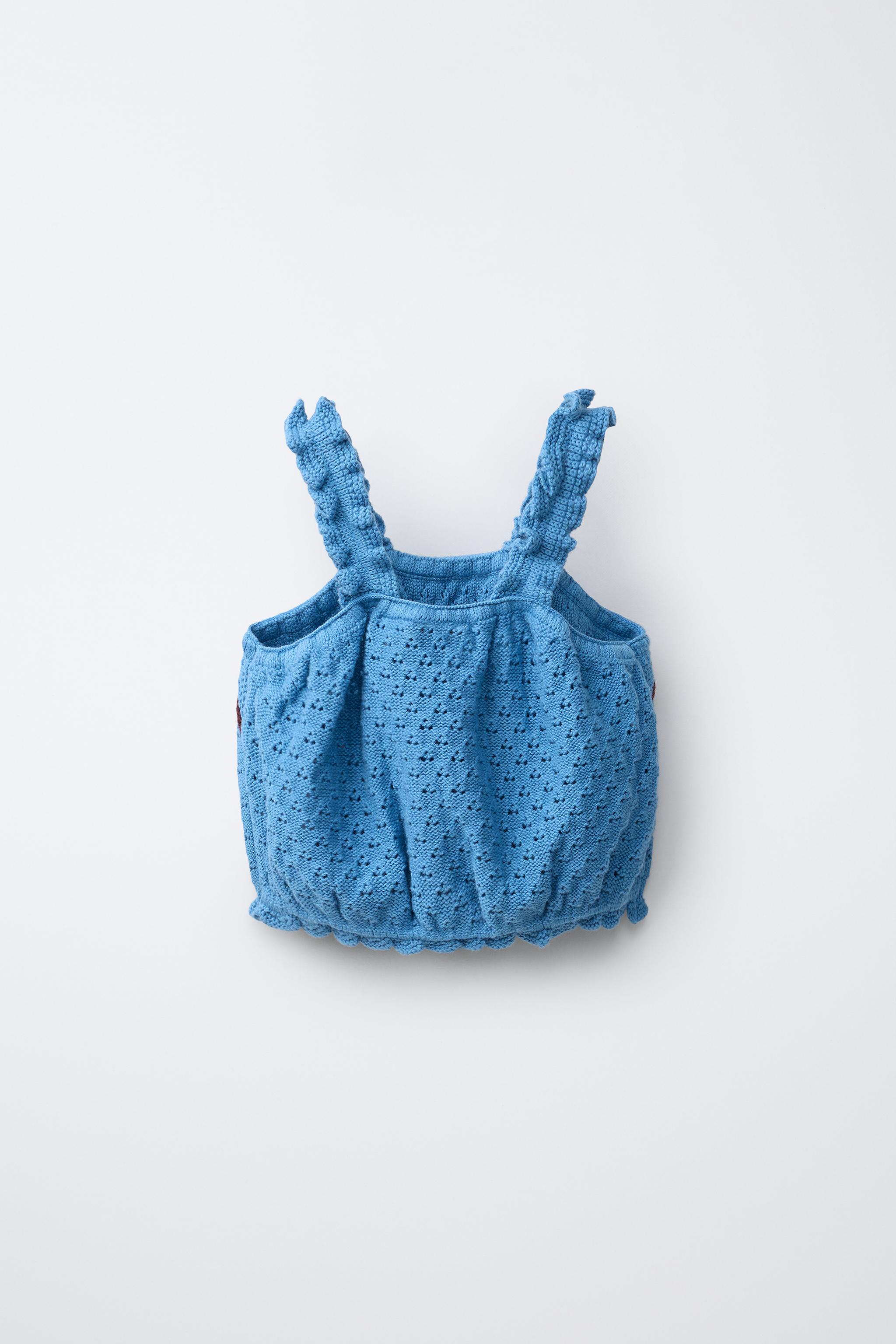 COTTON LINEN KNIT TOP WITH EMBROIDERY AND RUFFLES